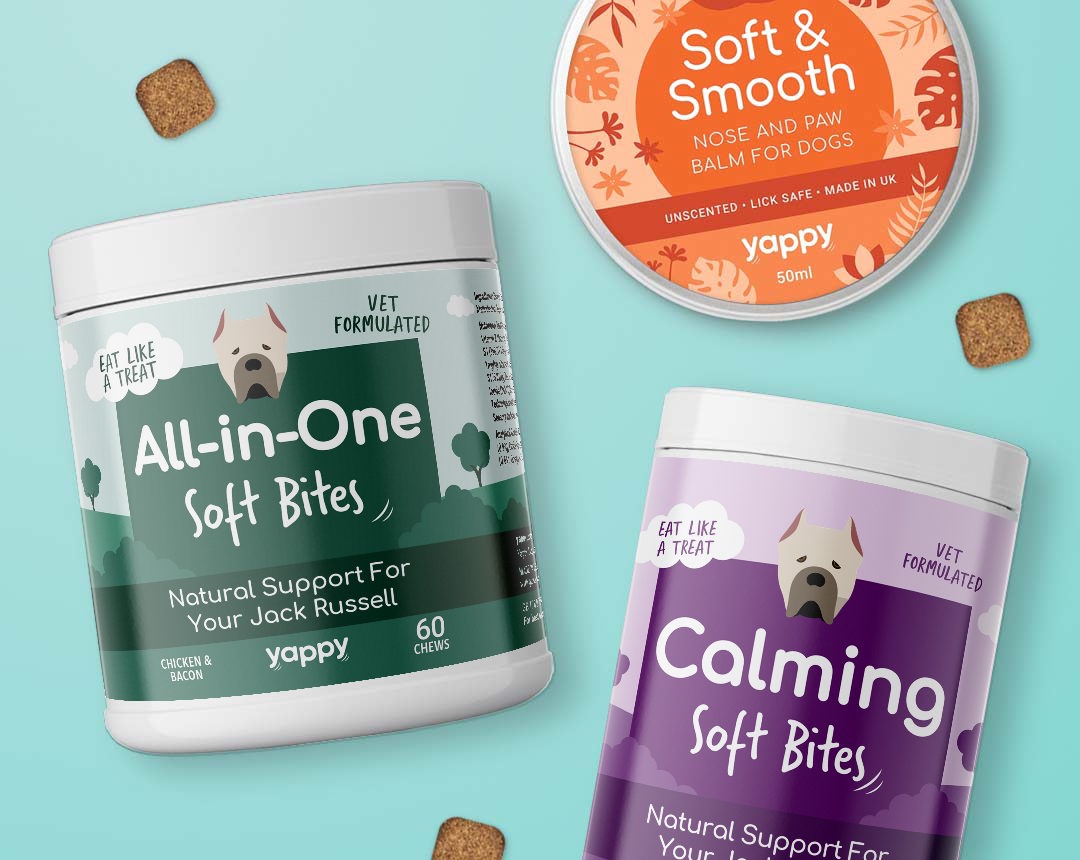 Range of personalised supplements and nose balm for dogs